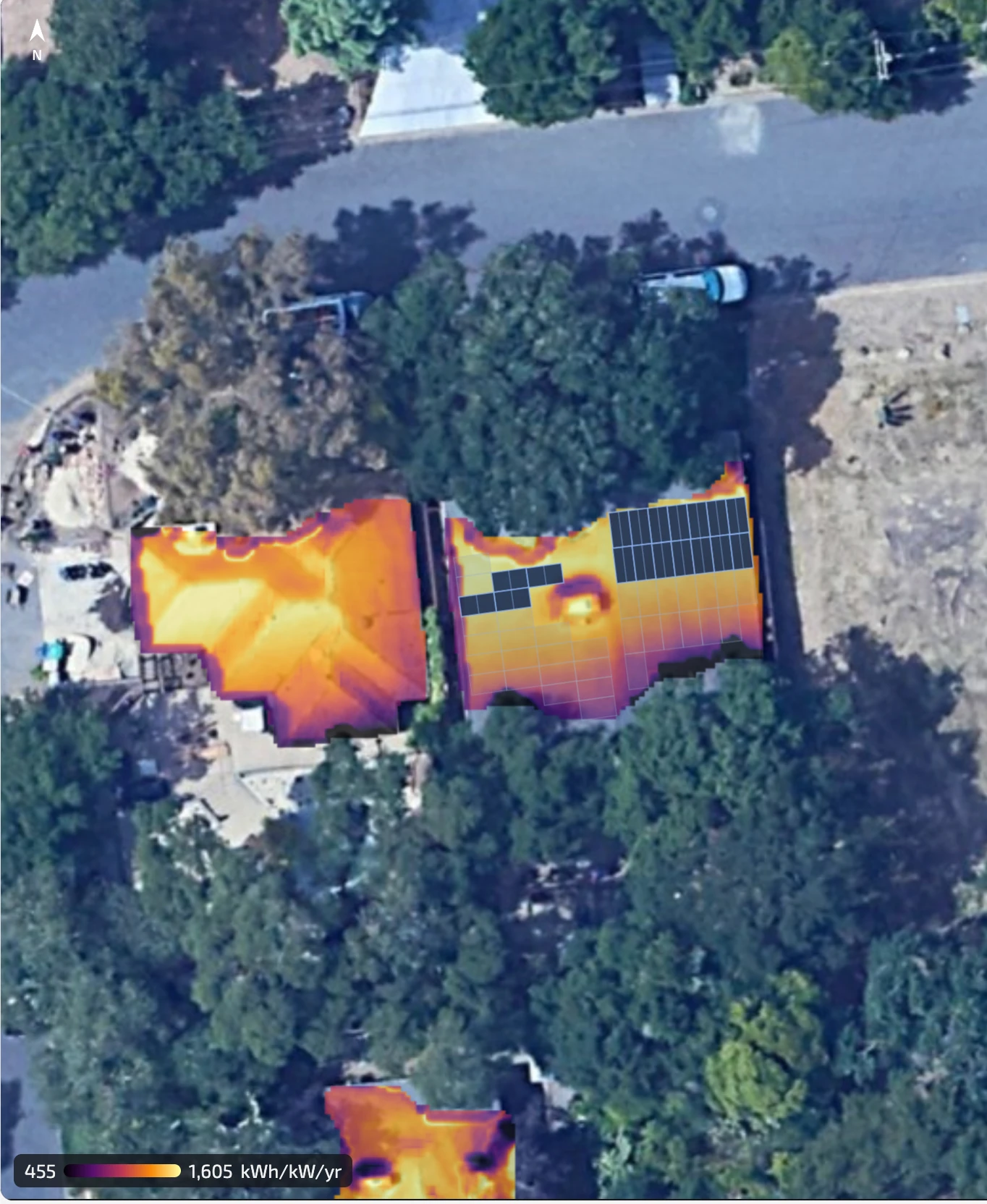 Annual sunlight heatmap on the roof