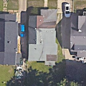 Aerial photograph of a house in Decatur, Illinois &mdash; narrow lot, neighbours close.